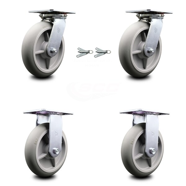 8 Inch Thermoplastic Caster Set with Ball Bearing 2 Swivel Lock and 2 Rigid SCC